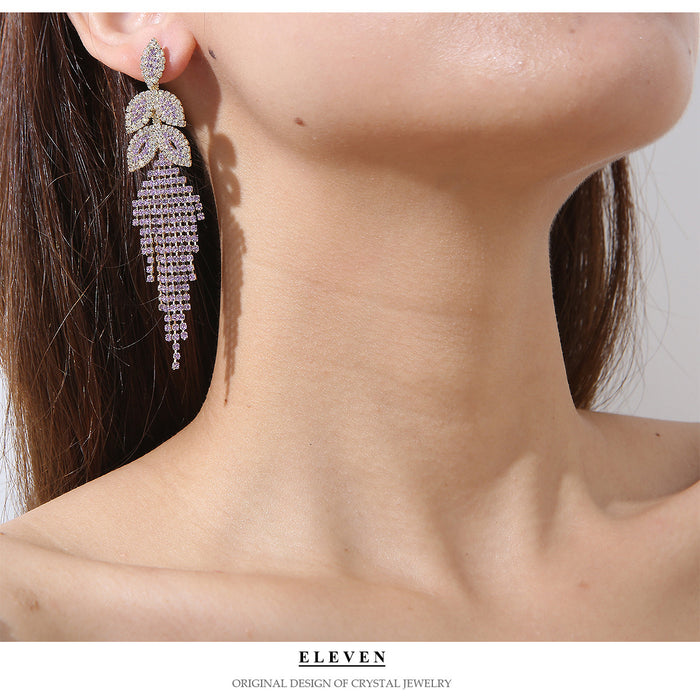 Exaggerated Geometric Tassel Earrings - Trendy Rhinestone Jewelry for a Chic Look