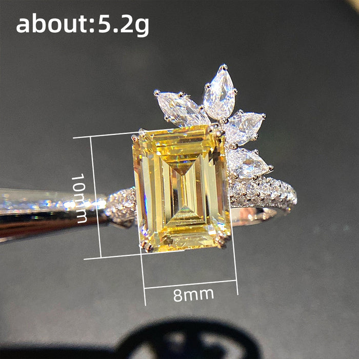 Princess square diamond zircon ring vintage yellow diamond flower index finger ring