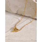 18K Gold-Plated Heart MOM Necklace with Diamond Inlay - Mother's Day Jewelry - wallojewerly 