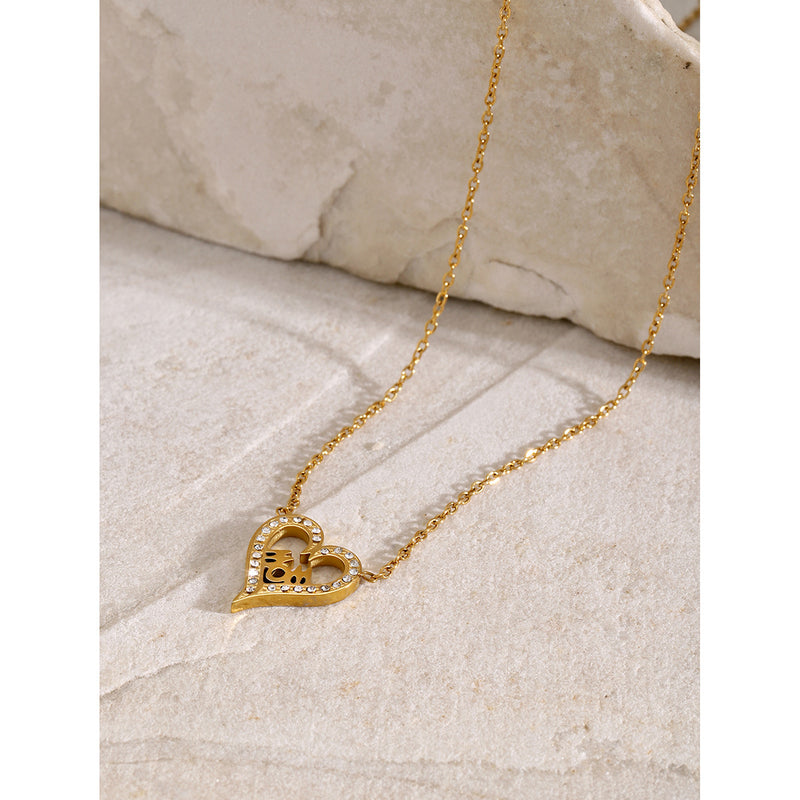 18K Gold-Plated Heart MOM Necklace with Diamond Inlay - Mother's Day Jewelry - wallojewerly 