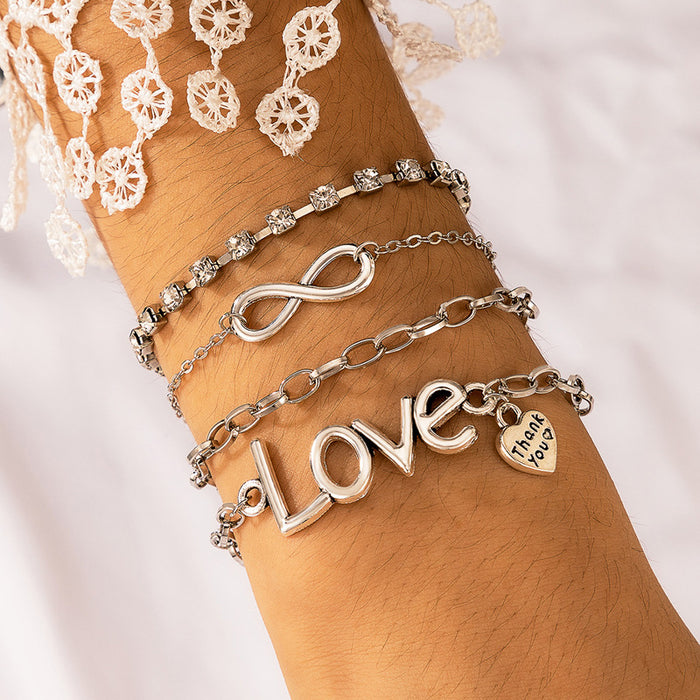 Butterfly Inlay Multi-Layered Bracelet Set with Heart Letter Design