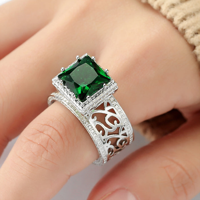 Zircon square micro-inlaid zircon ring for women elegant design
