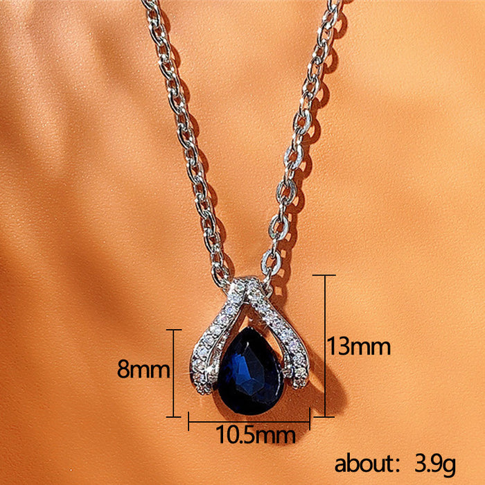 Royal Blue Water Drop Pear Shape Necklace Valentine's Day Gift for Women