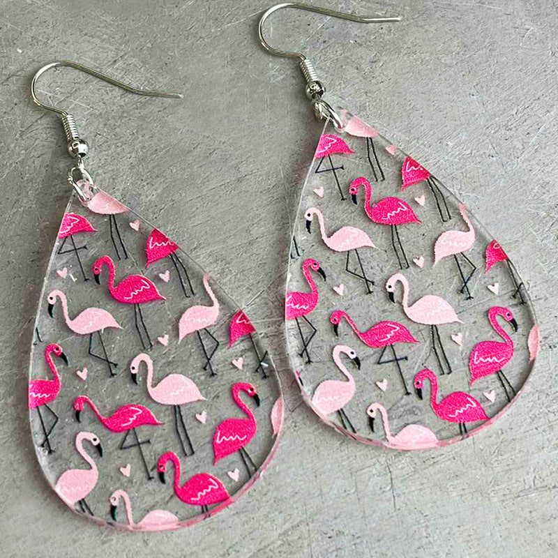 Transparent Summer Flamingo Acrylic Earrings - wallojewerly 