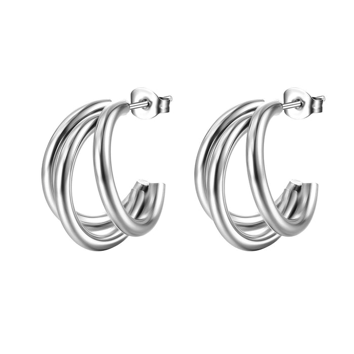 Women's Titanium Steel Multilayer C-Shaped Earrings 304 Hypoallergenic Gold Stainless Steel Earrings