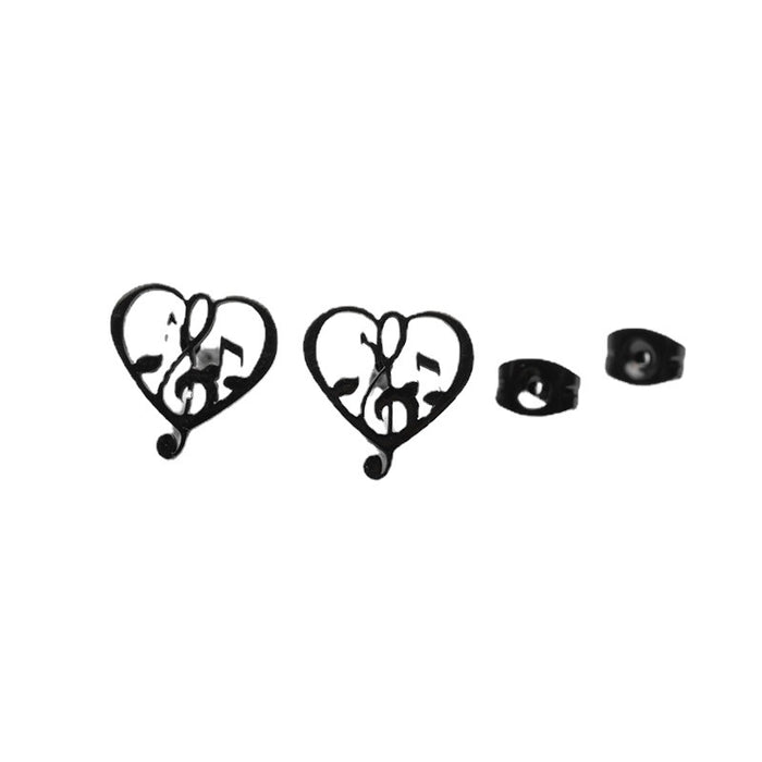 Love heart earrings, new geometric and simple music symbol stainless steel niche earrings from Europe and America