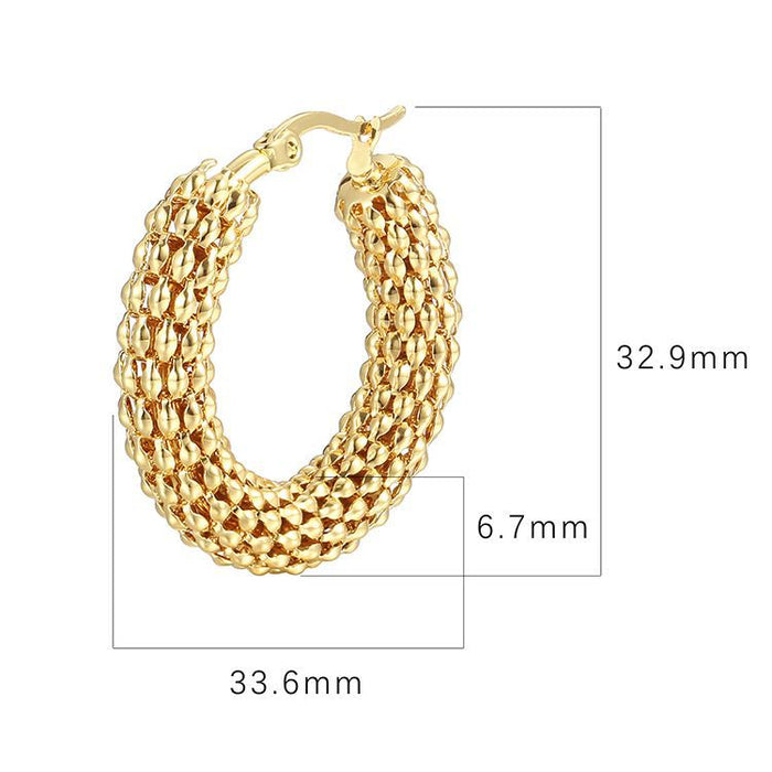 Retro corn chain stainless steel earrings, exaggerated 18K gold circle light luxury earrings