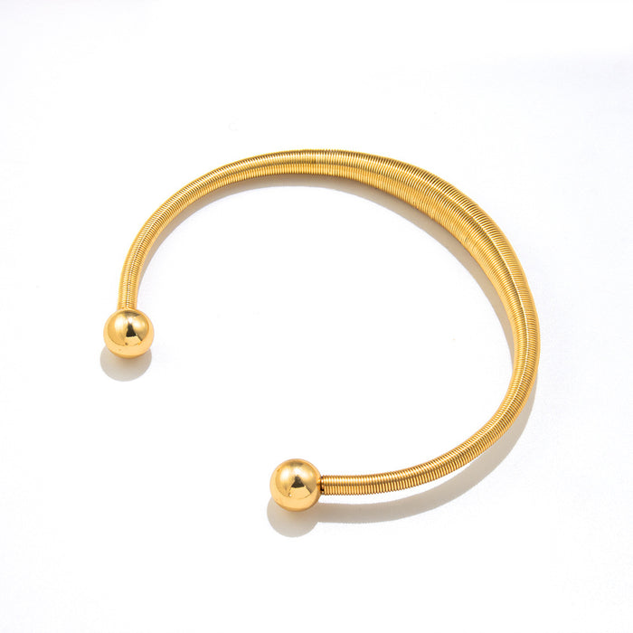 18K gold plated spring stainless steel retro simple women's bracelet