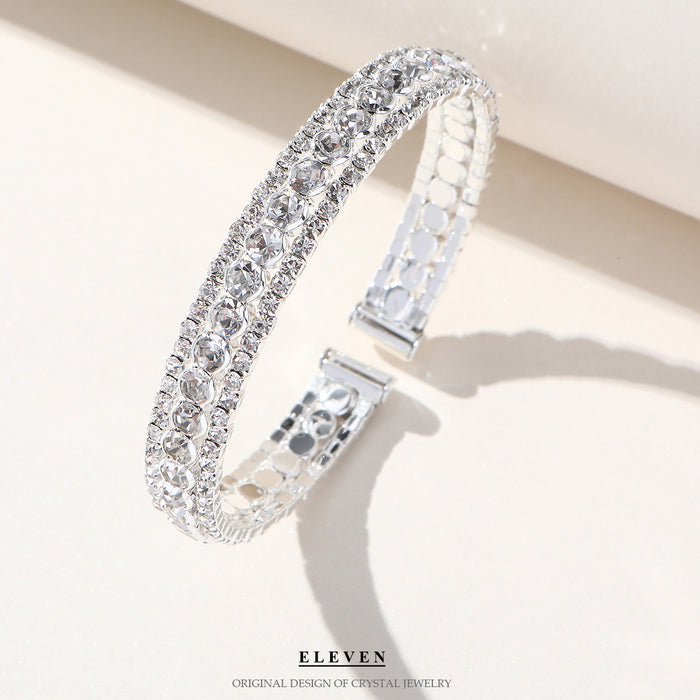 Pulsera de diamantes de imitación de moda coreana: brazalete exagerado de varias filas para mujeres modernas