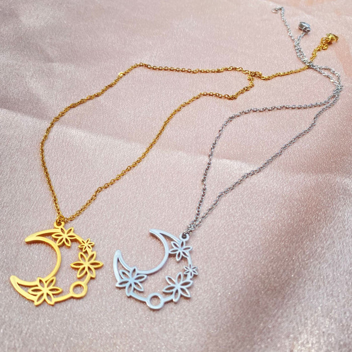 Moon flower pendant necklace, Korean new 18K gold electroplating light luxury niche high-end clavicle chain