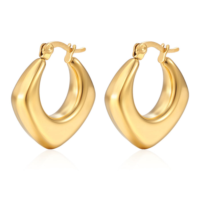 Stainless steel women's round real gold 18K oval light luxury hollow earrings