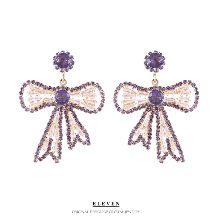 Korean Bowknot Earrings - Exaggerated Zircon Jewelry with a Colorful Design