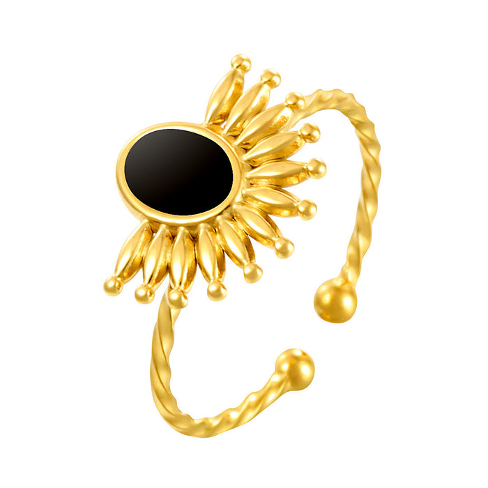 Wholesale stainless steel black and white enamel drip geometric sunflower open ring