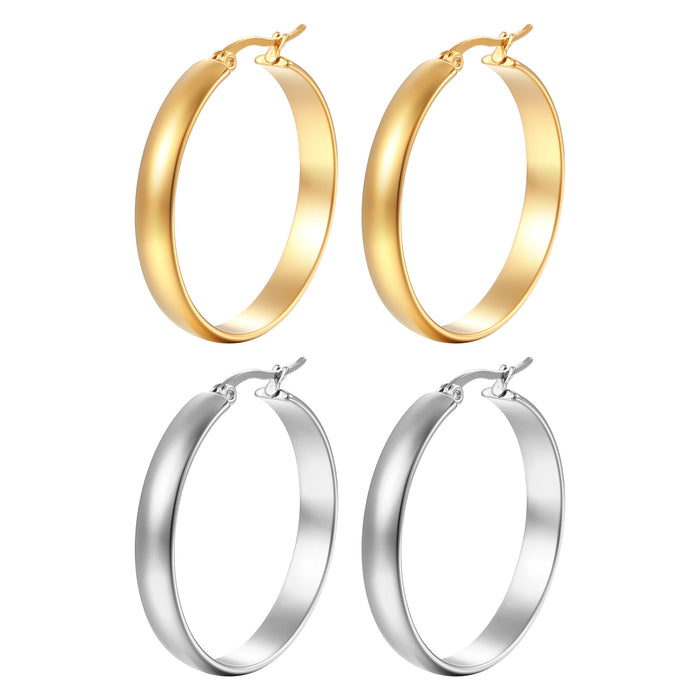 Exaggerated Smooth Stainless Steel Earrings Titanium Steel Round Women's Earrings