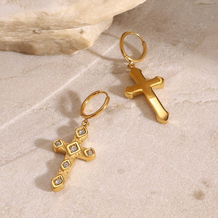 Stainless steel zircon cross earrings niche earrings