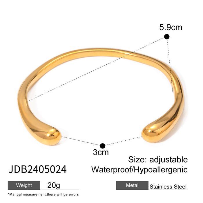 18K Gold Plated Stainless Steel Simple Open Cuff Bracelet - Cold Style Minimalist Jewelry