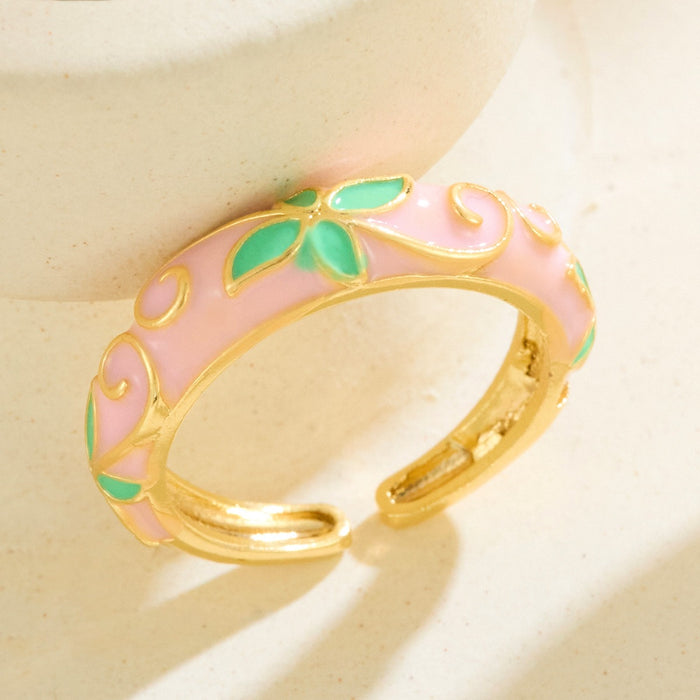 Wholesale colored enamel dripping round irregular flower bud opening rings - wallojewerly 