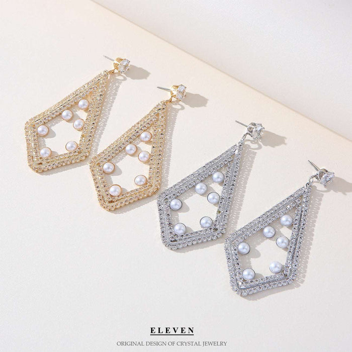 S925 Silver Needle Colored Zircon Sector Earrings