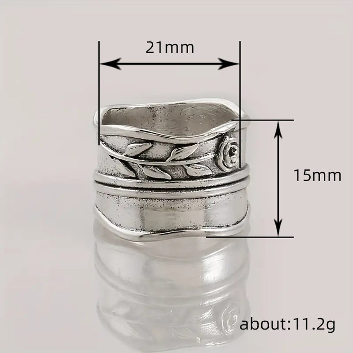 Anillo vintage de rosa de versión ancha para el dedo índice de mujer.