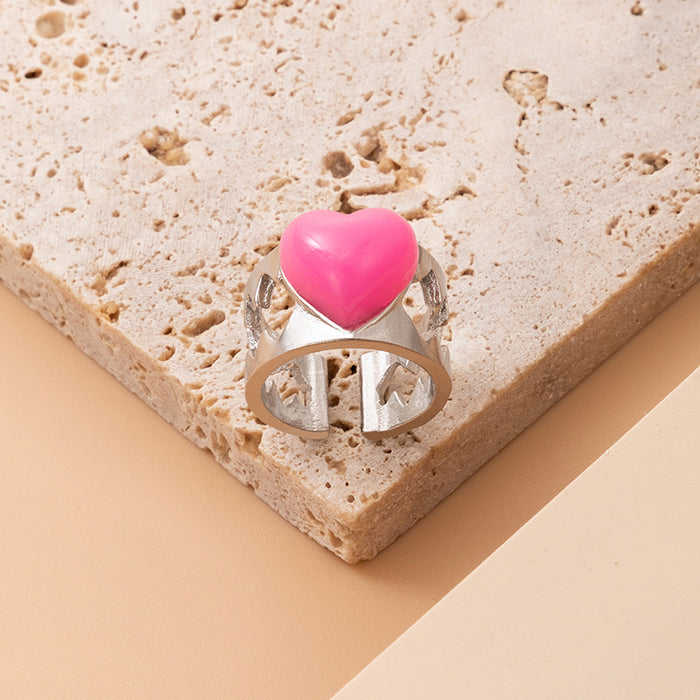 Pink Heart Hollow ECG Ring