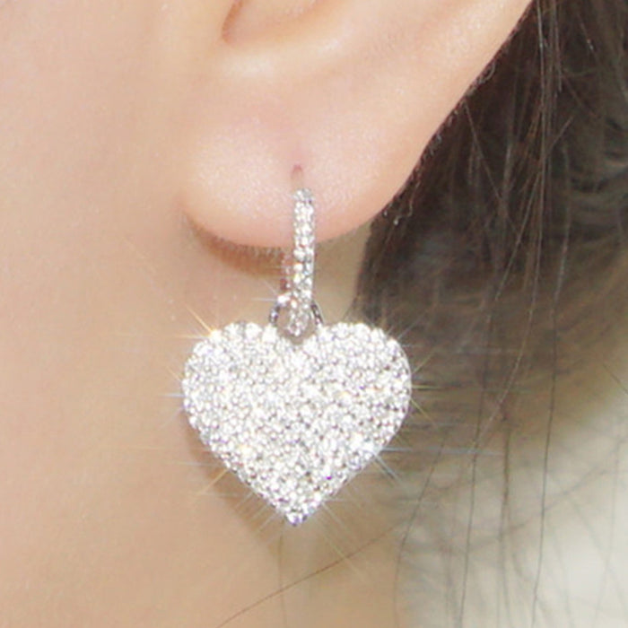 Pendientes pavé en forma de corazón, delicados pendientes de princesa