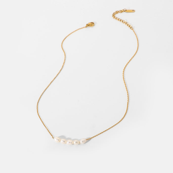 18K Gold-Plated Stainless Steel Clavicle Chain with Freshwater Pearl - Delicate Women's Jewelry