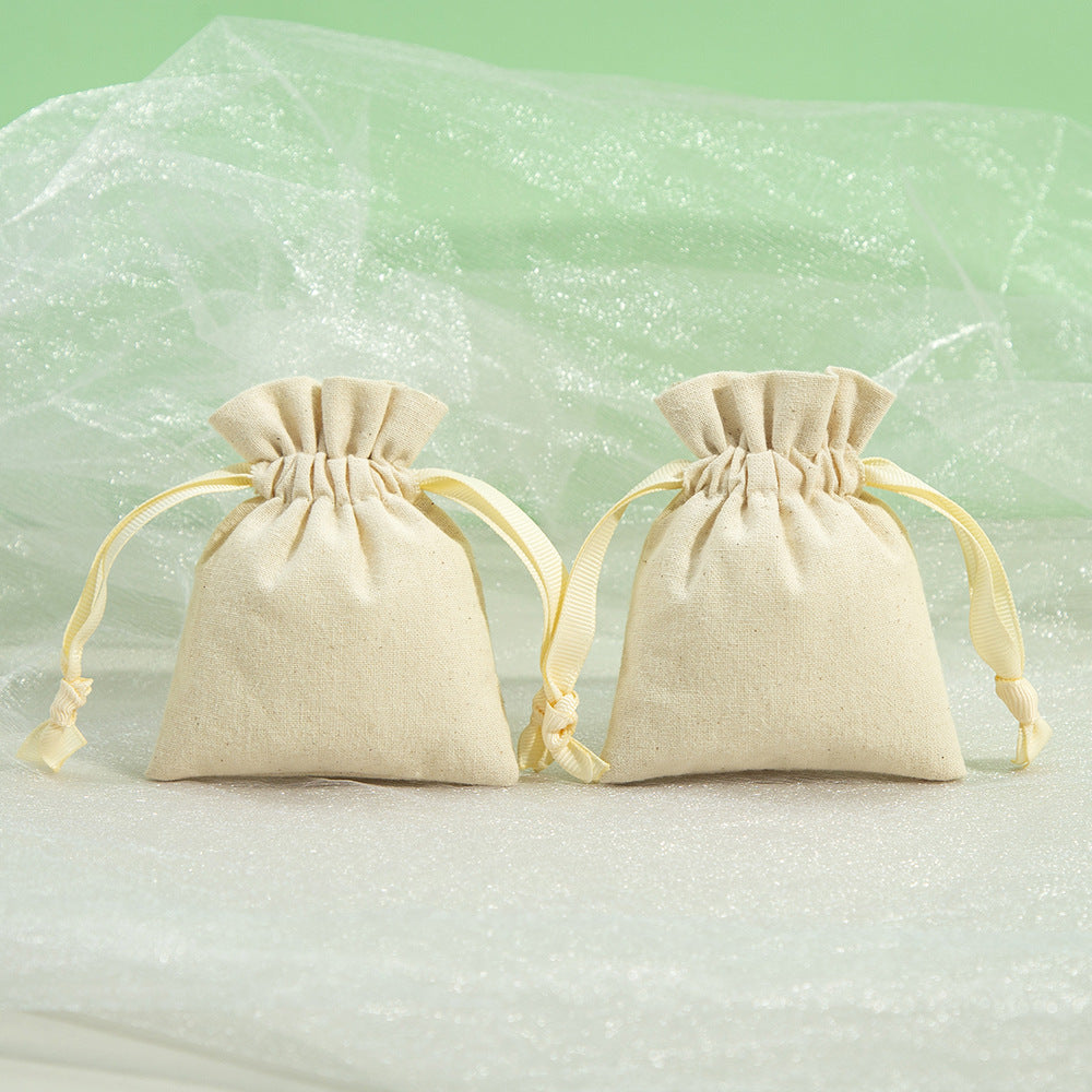 Drawstring cotton linen color wood ear ornaments storage bag - wallojewerly 