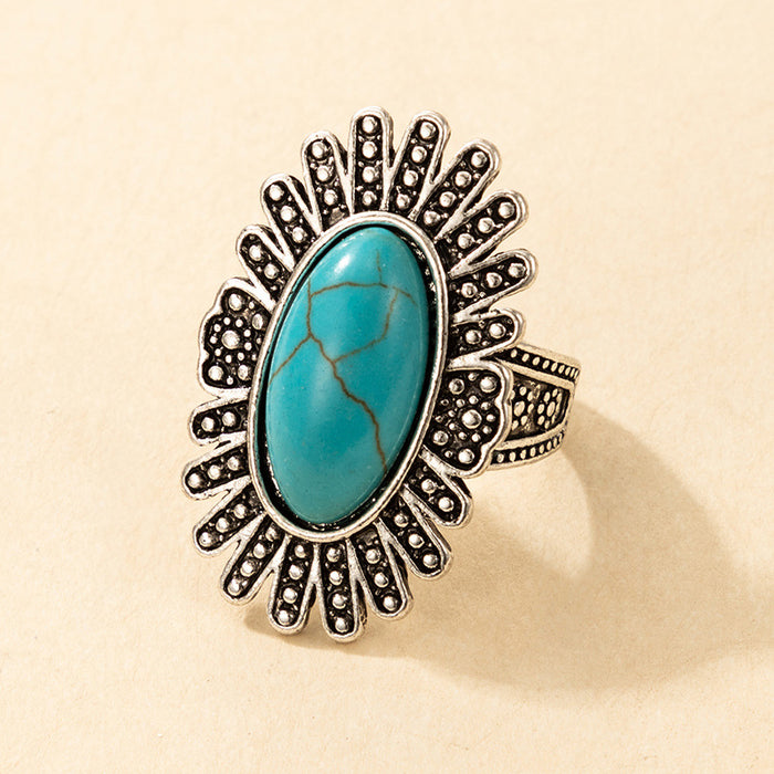 Oval turquoise ring, retro trend ring