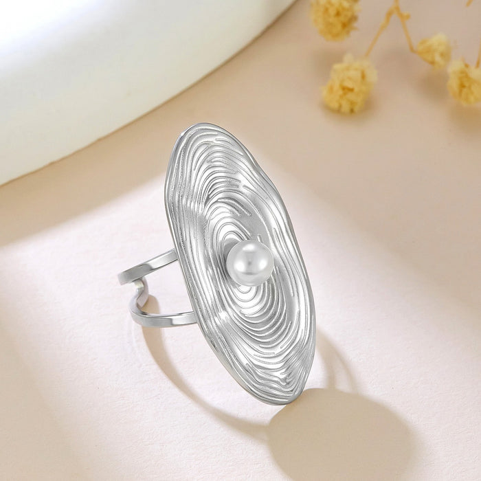 Wholesale stainless steel and titanium steel textured imitation pearl geometric rings