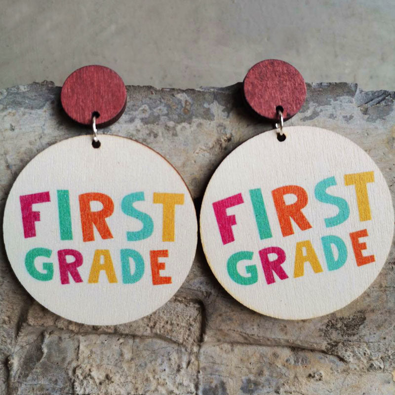 Colored alphabet wooden earrings