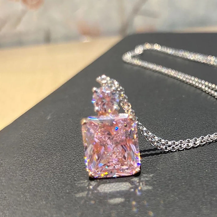 Exquisite peach blossom transfer square pendant necklace