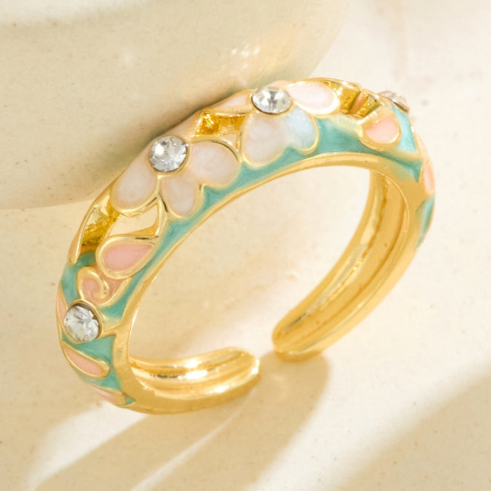 Wholesale dripping flower diamond-encrusted open rings