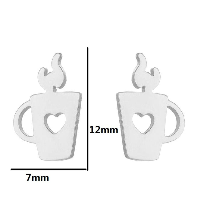 Cup Candle Stainless Steel Stud Earrings - Punk-Style Geometric Jewelry