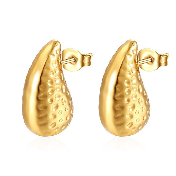 Glossy water drop hollow earrings stainless steel gold-plated titanium steel light luxury earrings