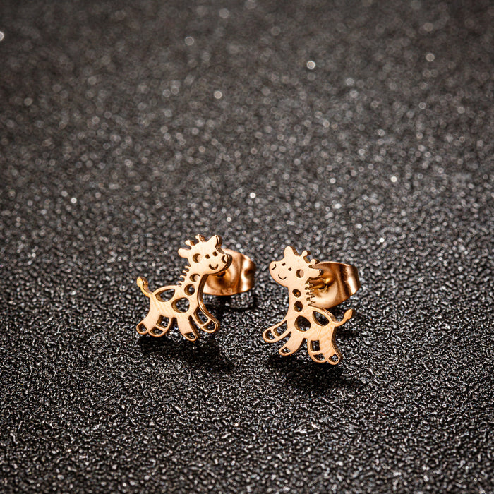 Cute Deer and Giraffe Stainless Steel Stud Earrings - Charming Animal Jewelry for Any Occasion