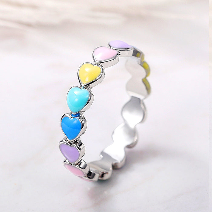 Oil dripping colorful peach heart ring Japanese and Korean romantic heart ring