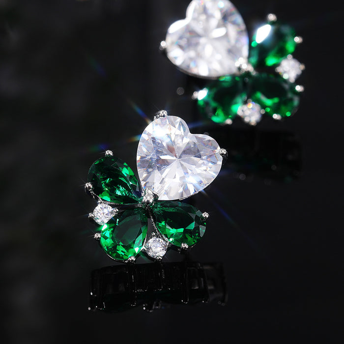 Flower heart-shaped zircon earrings for women