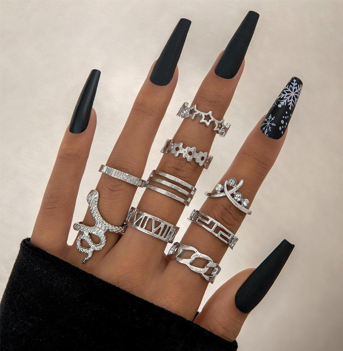 Retro Ethnic Snake Star Rings Set - 9pcs Set