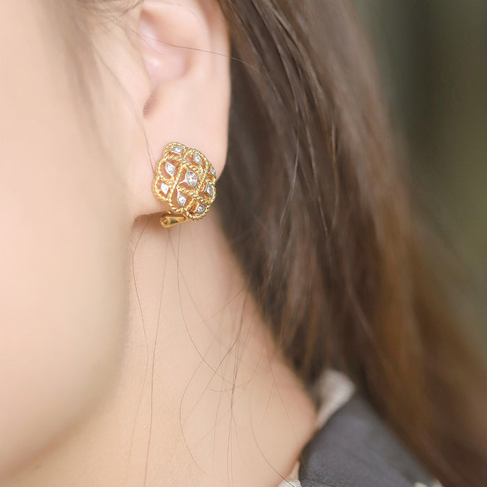 Diamond stitching ear clip geometric earrings summer women's earrings