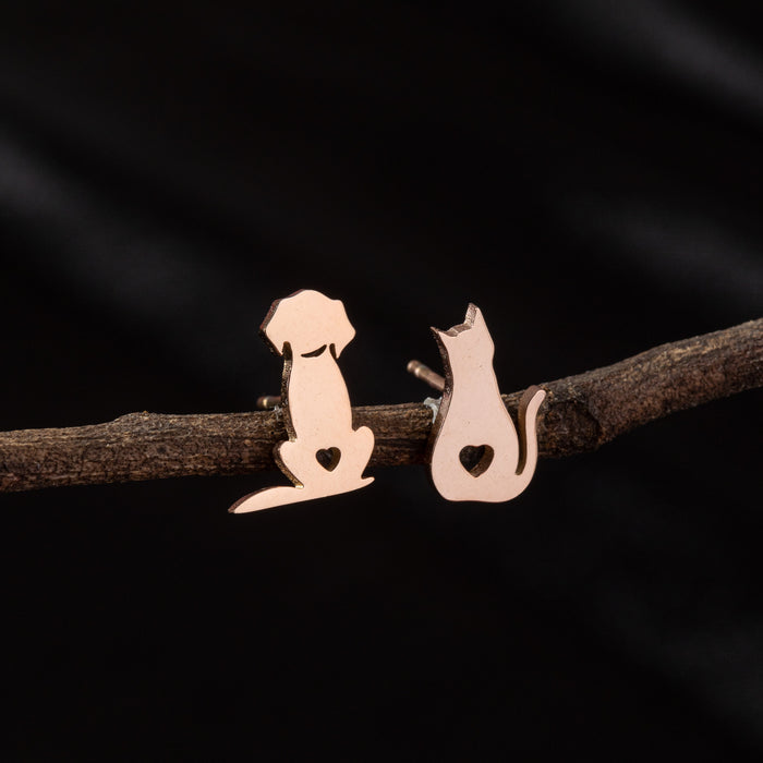 Pendientes asimétricos de acero inoxidable con forma de gato y perro: joyas de animales adorables y divertidas