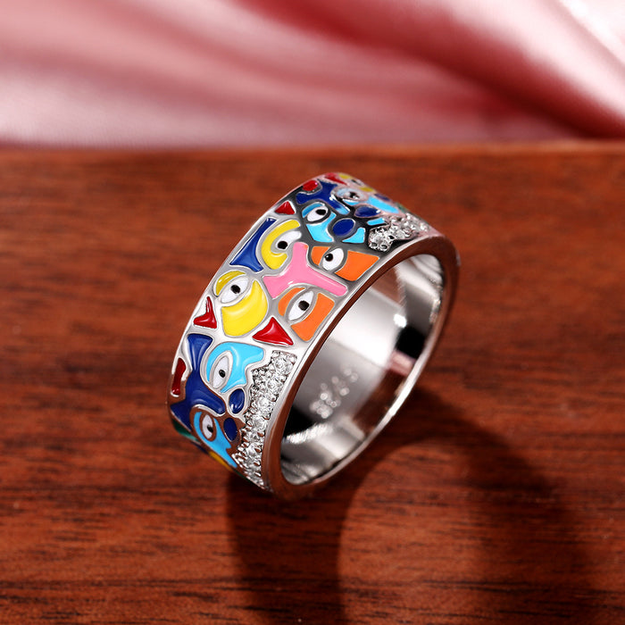 Colorful oil drip eye ring artistic personality women's ring