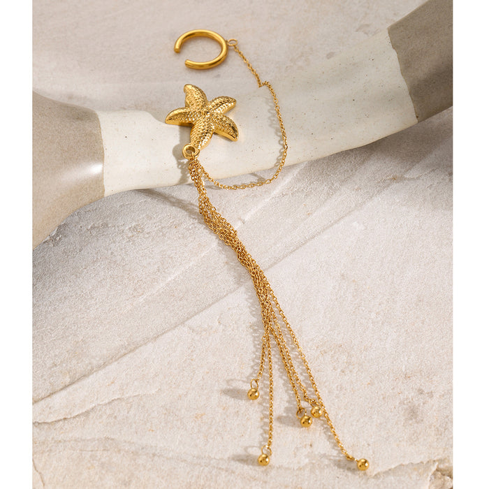 18K Gold Plated Stainless Steel Starfish Multilayer Tassel Ear Cuff - Trendy Titanium Steel Jewelry