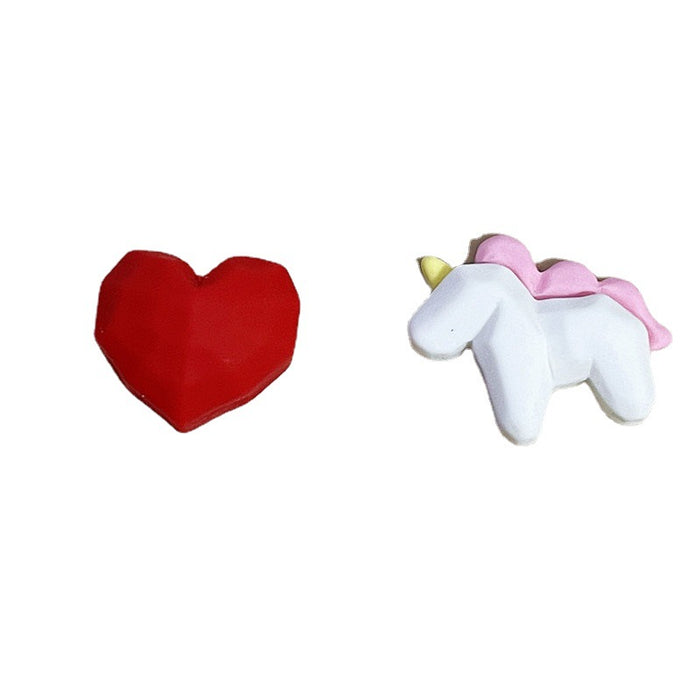 Unicorn earrings asymmetrical girly color contrast S925 silver needle earrings
