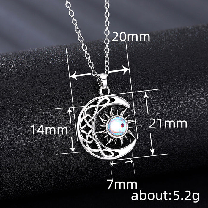 Sun and Moon Pendant Imitation Moonstone Retro Popular Clavicle Necklace