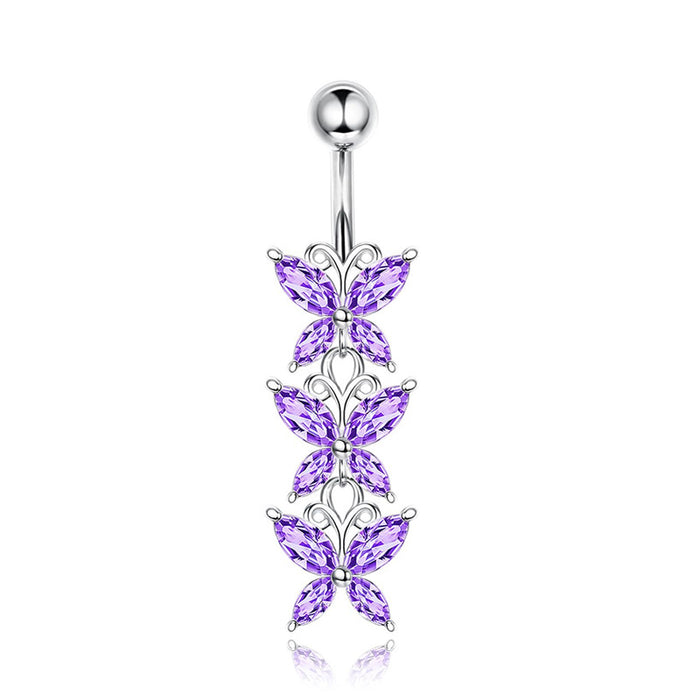 Purple Stainless Steel Butterfly Curved Barbells for Navel - wallojewerly 