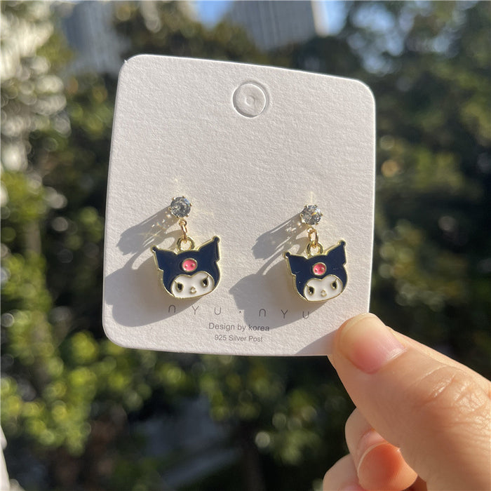 Cartoon earrings | 925 silver needle sweet girl earrings student style earrings