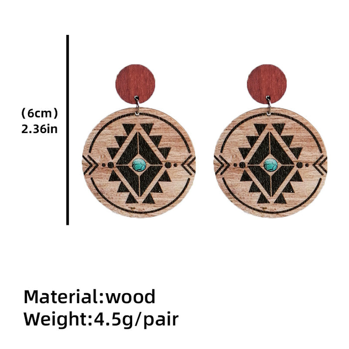 Wooden round flower earrings