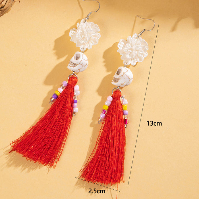 Halloween skull tassel earrings lace flower creative earrings