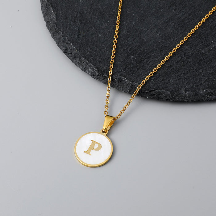 Round shell letter necklace, 18K stainless steel clavicle chain wholesale