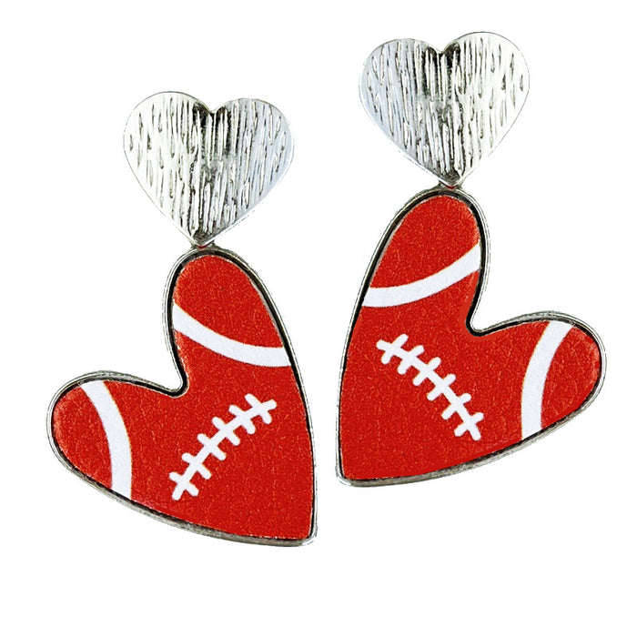 Cheerleader Leather Earrings with Football Heart and Multicolor Design